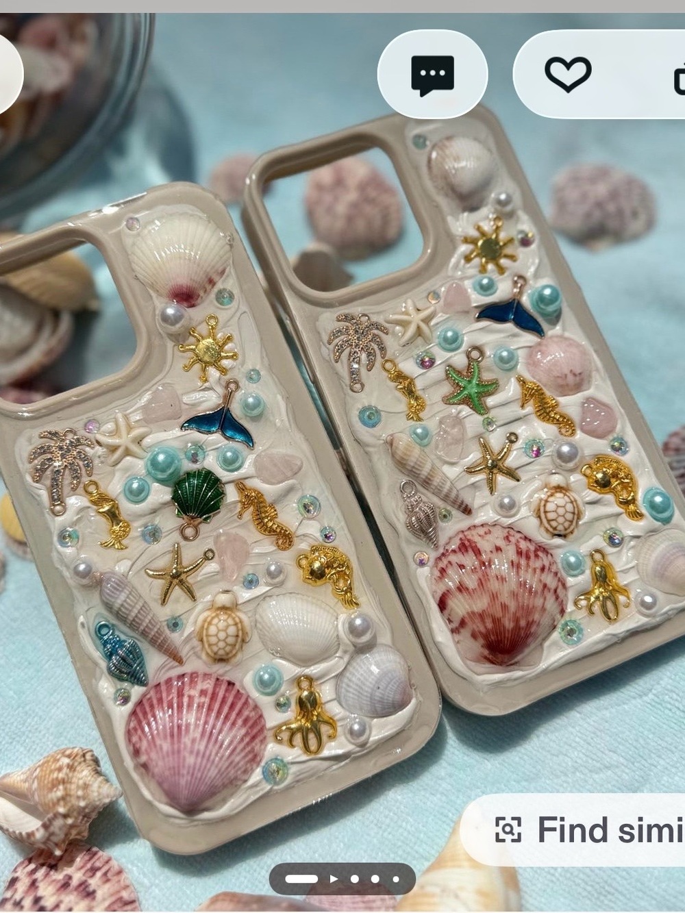 Pale Pink/Beige Seashell Embellished Phone Case – Beach Charm Design